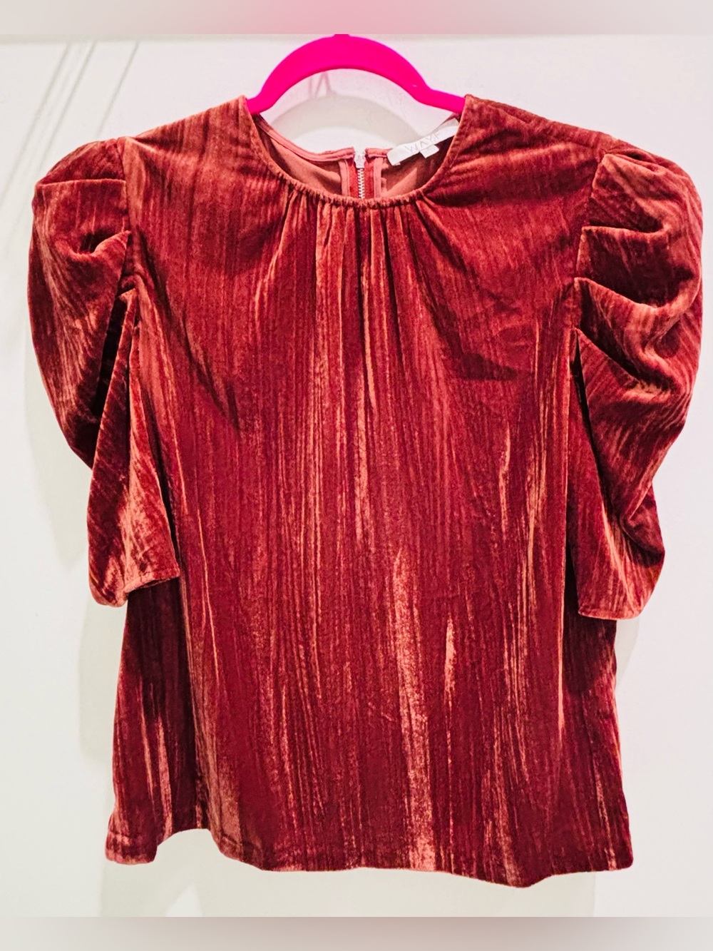 Wayf Velvet Puff Sleeve Blouse - Rust